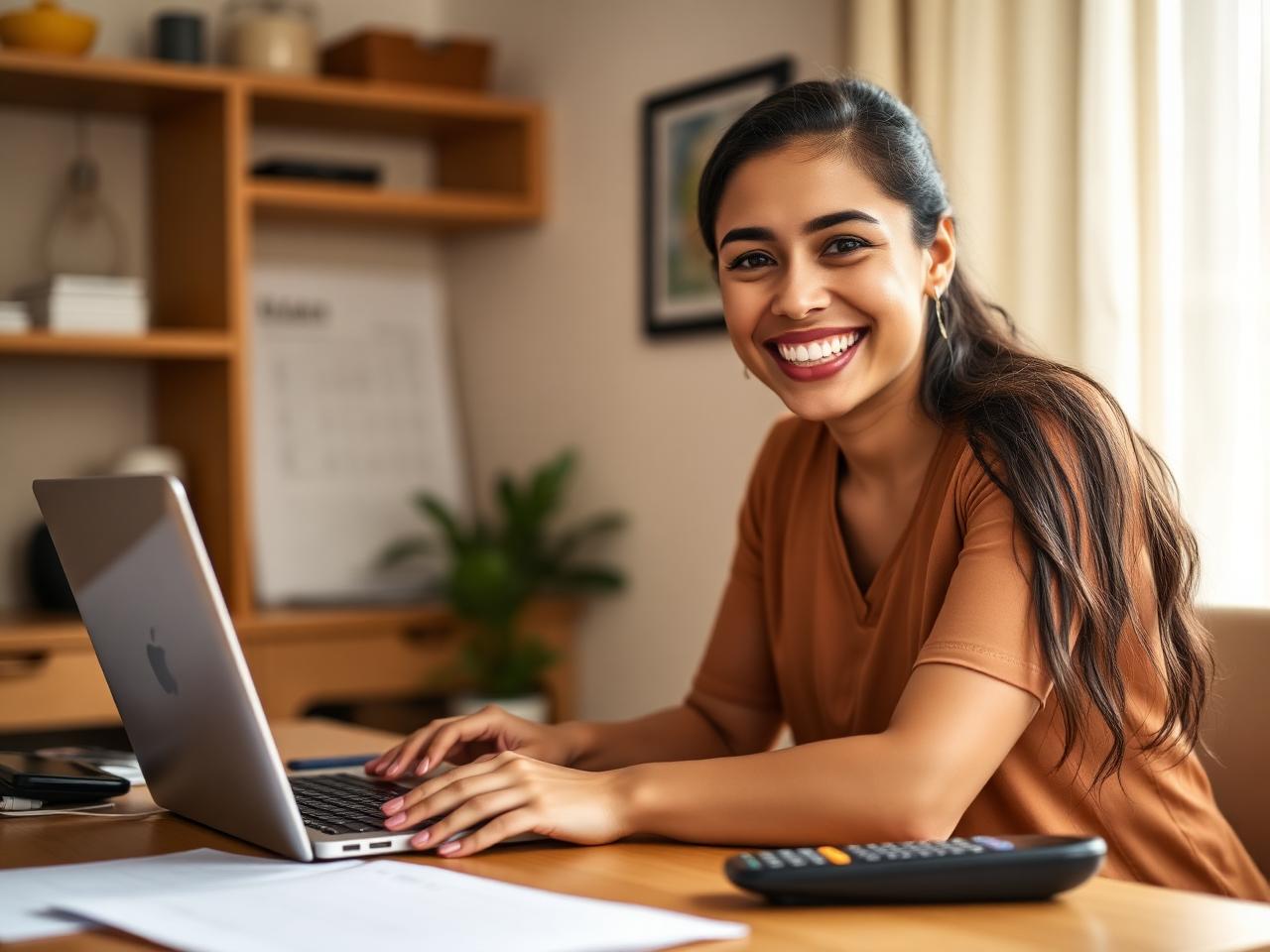 Estudiante del curso practicando feliz con su computador
