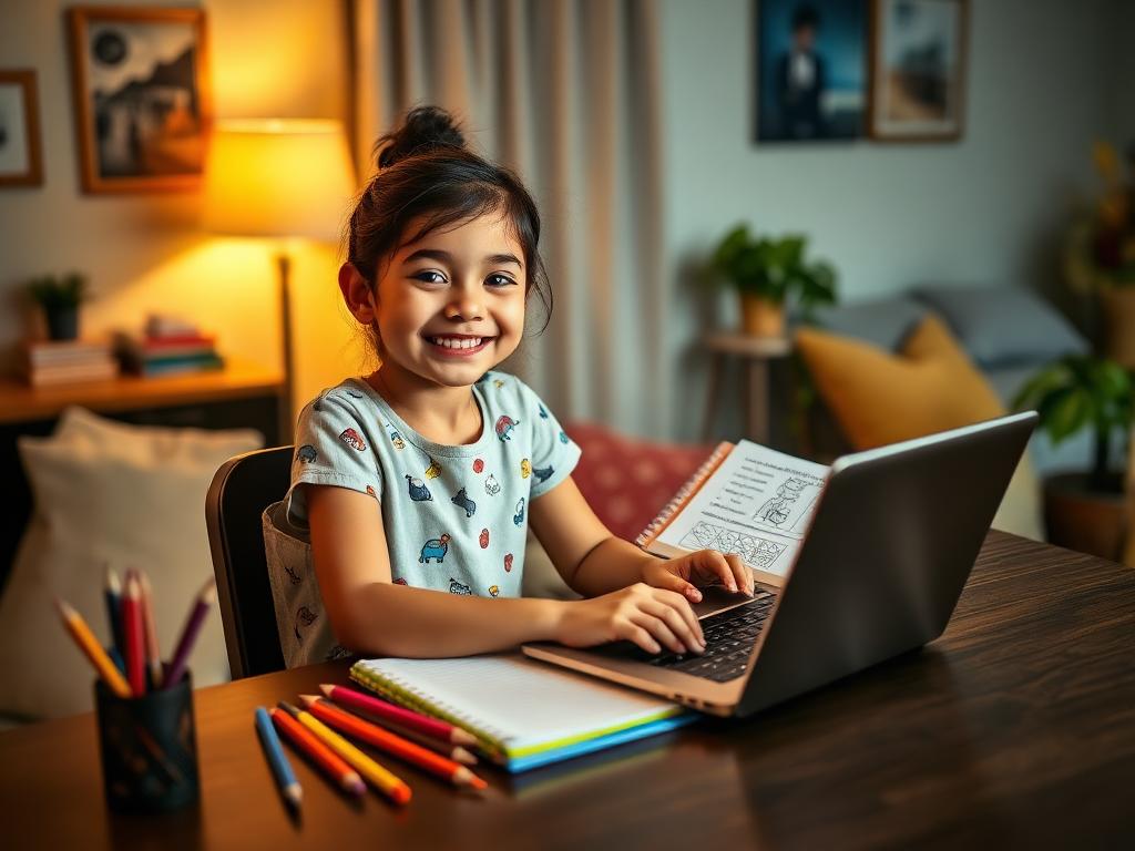 Estudiante del curso practicando feliz con su computador