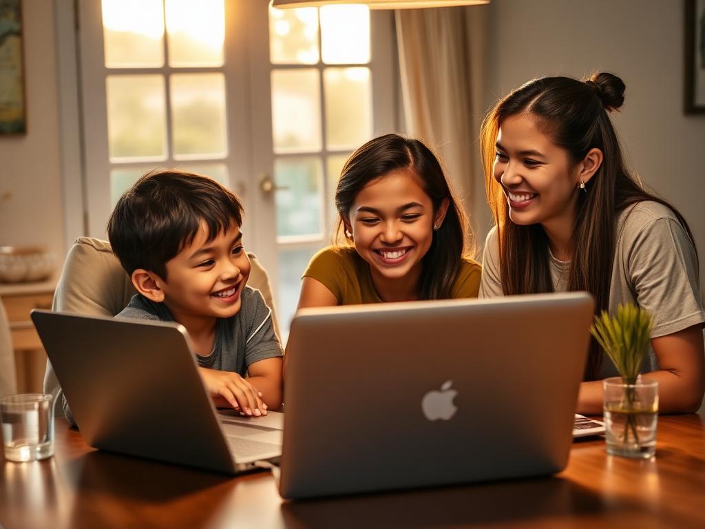 Estudiante del curso practicando feliz con su computador