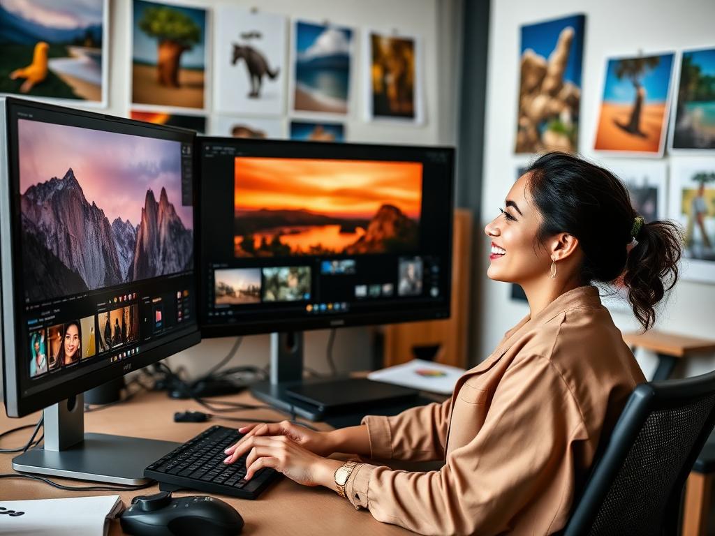 Estudiante del curso practicando feliz con su computador